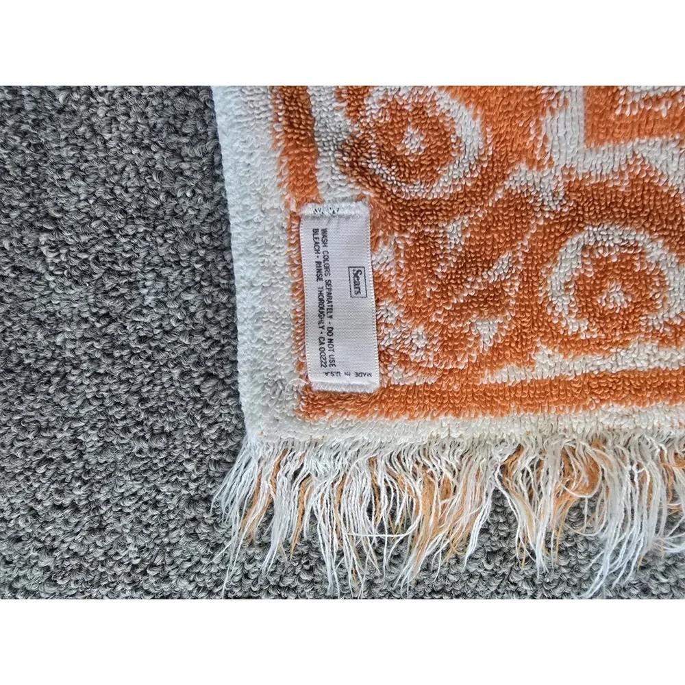 Vintage Sears Drylon Hand Towel And Wash Cloth Orange Retro MCM